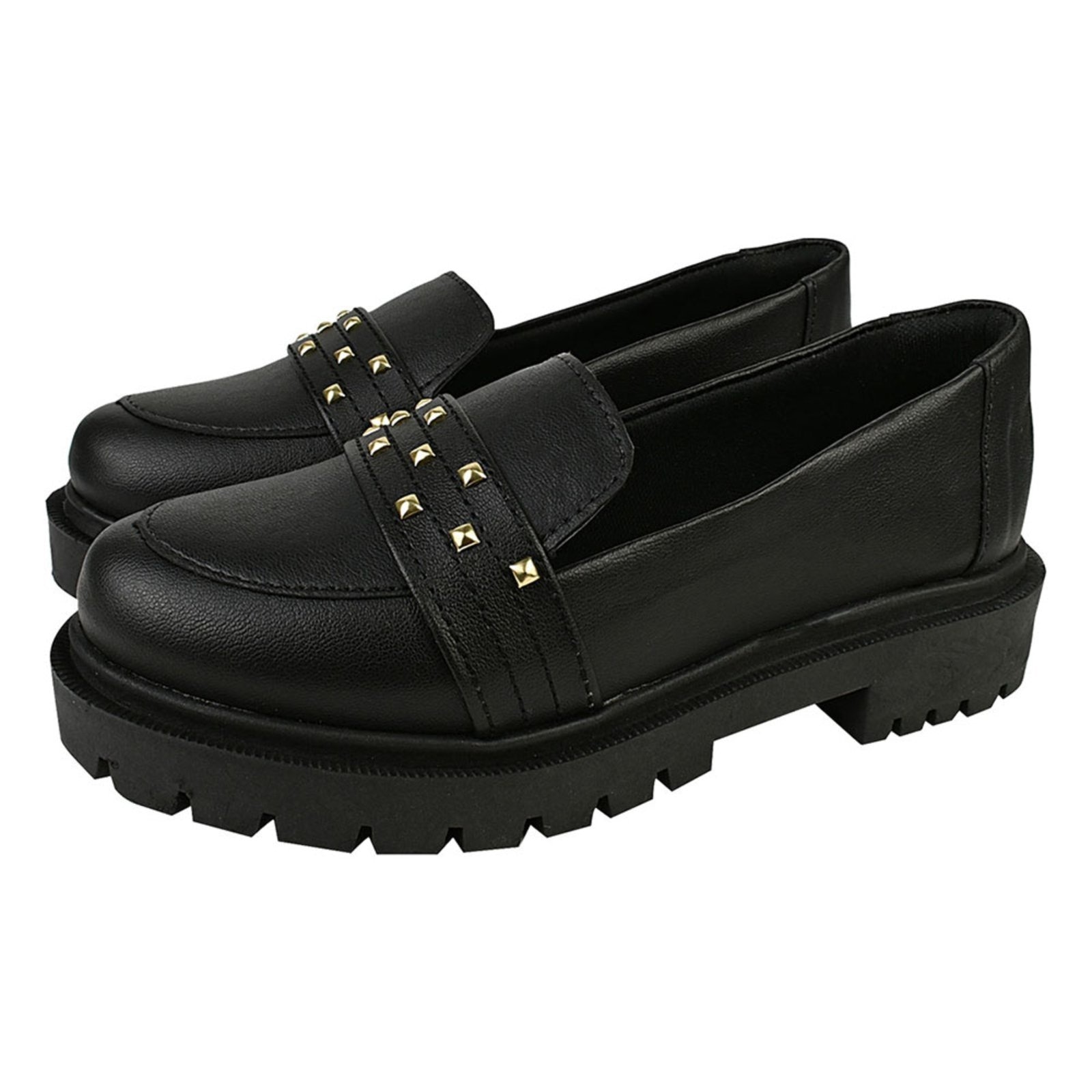 Imagem principal Sapato Feminino Mocassim Tratorado CM Calçados Enfeite Spike Tachas Aplicações Monte Shoes preto