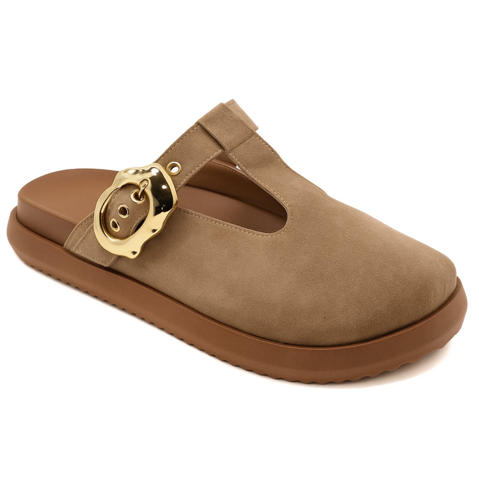Imagem principal Clog Sabot Feminino Papete Conforto Com Fivela Camurça Areia 008 Flor da Pele nude