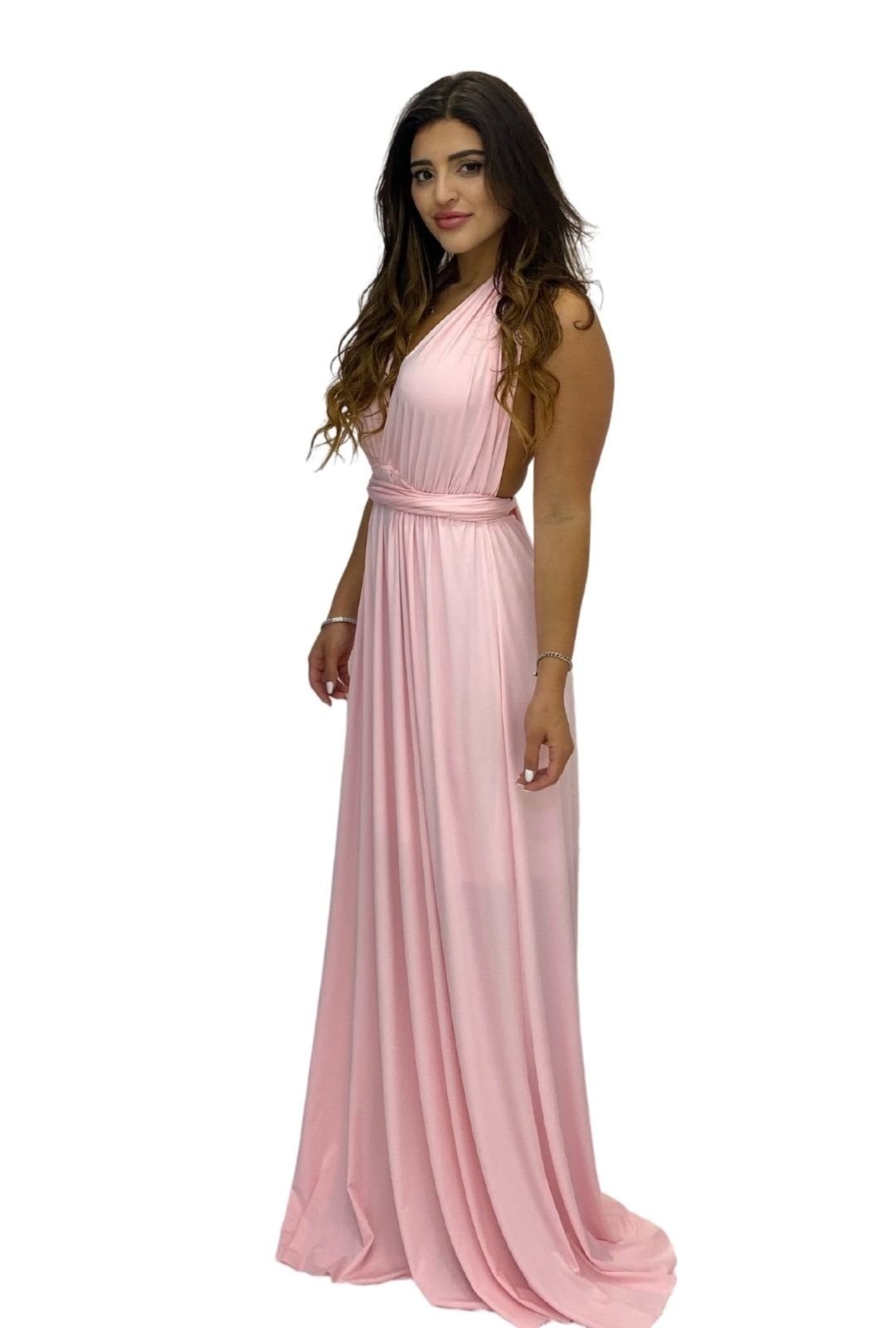 Imagem principal Vestido para Madrinhas e Convidadas Casamento Multiformas Longo Festa Amarração Rosa Cia do Vestido branco rosa