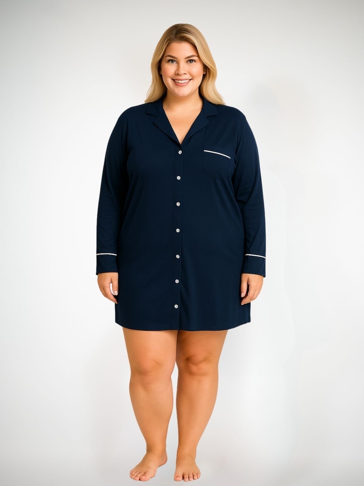 Imagem principal Camisola Algodão Plus Sise Manga Longa Bárbara - Marinho Piante azul marinho