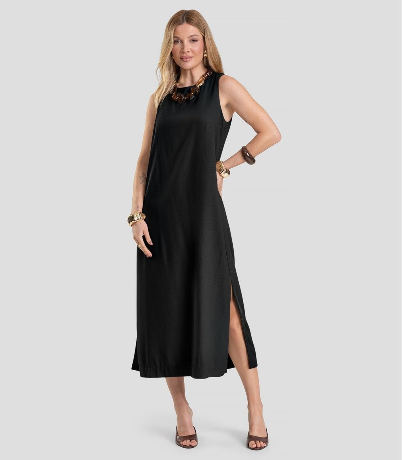 Imagem principal Vestido Midi Feminino em Tecido Linho Dianna Dianna preto