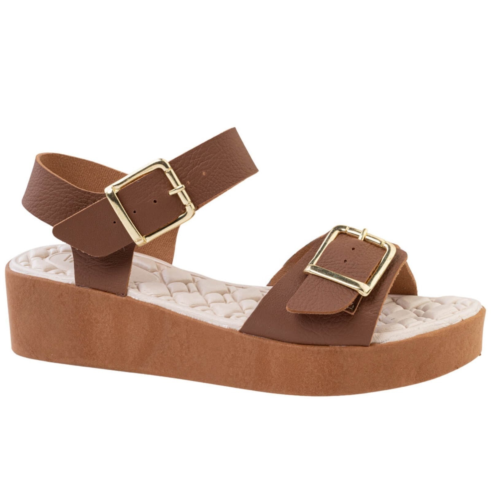 Imagem principal Sandália Feminina Ortopédica Anabela De Fivela Confortável Versátil Dia a Dia Via Angel 85.03 VIA ANGEL caramelo