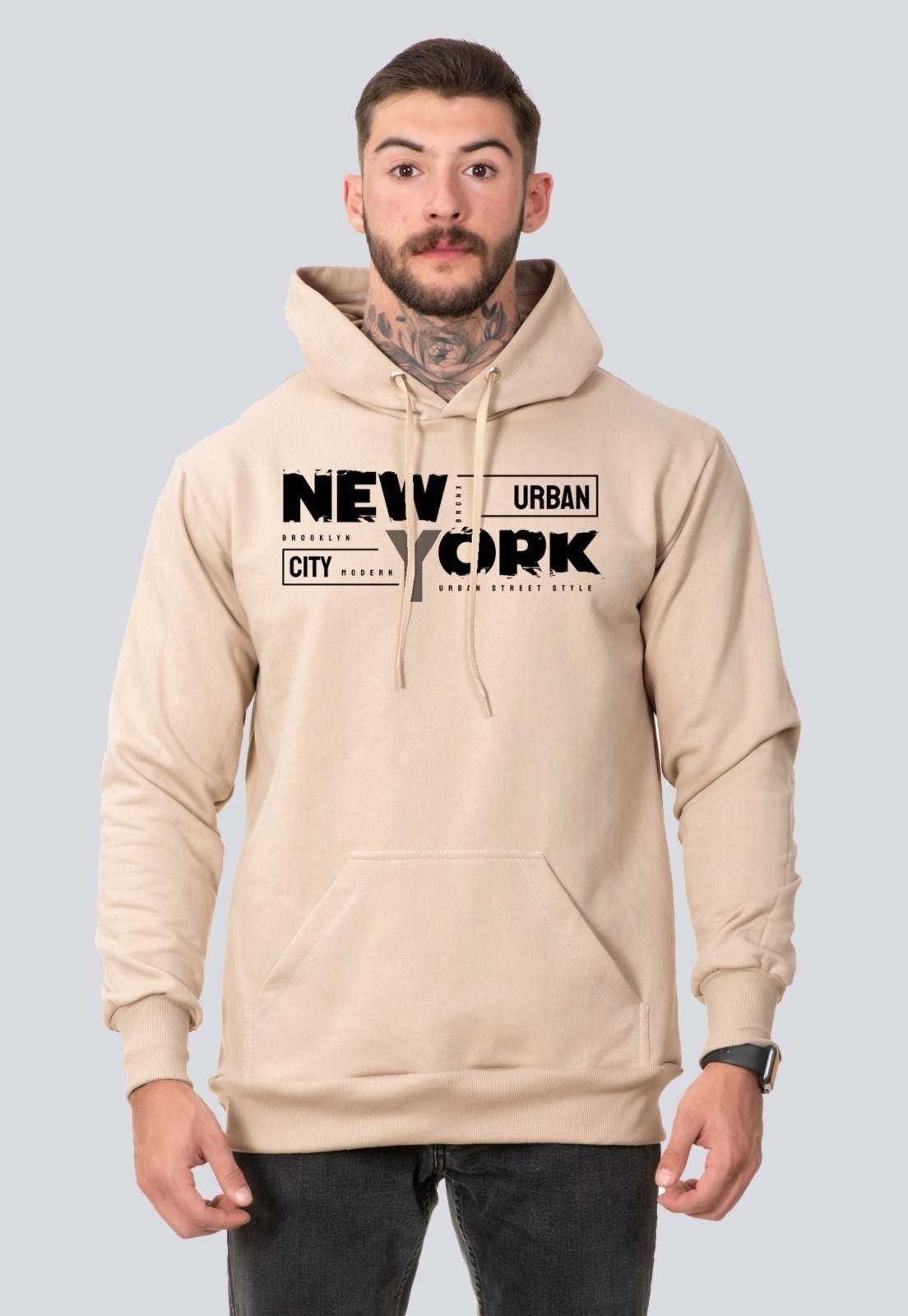 Imagem principal Moletom Masculino Blusa de Frio Canguru New York Urban Lucas Lunny bege