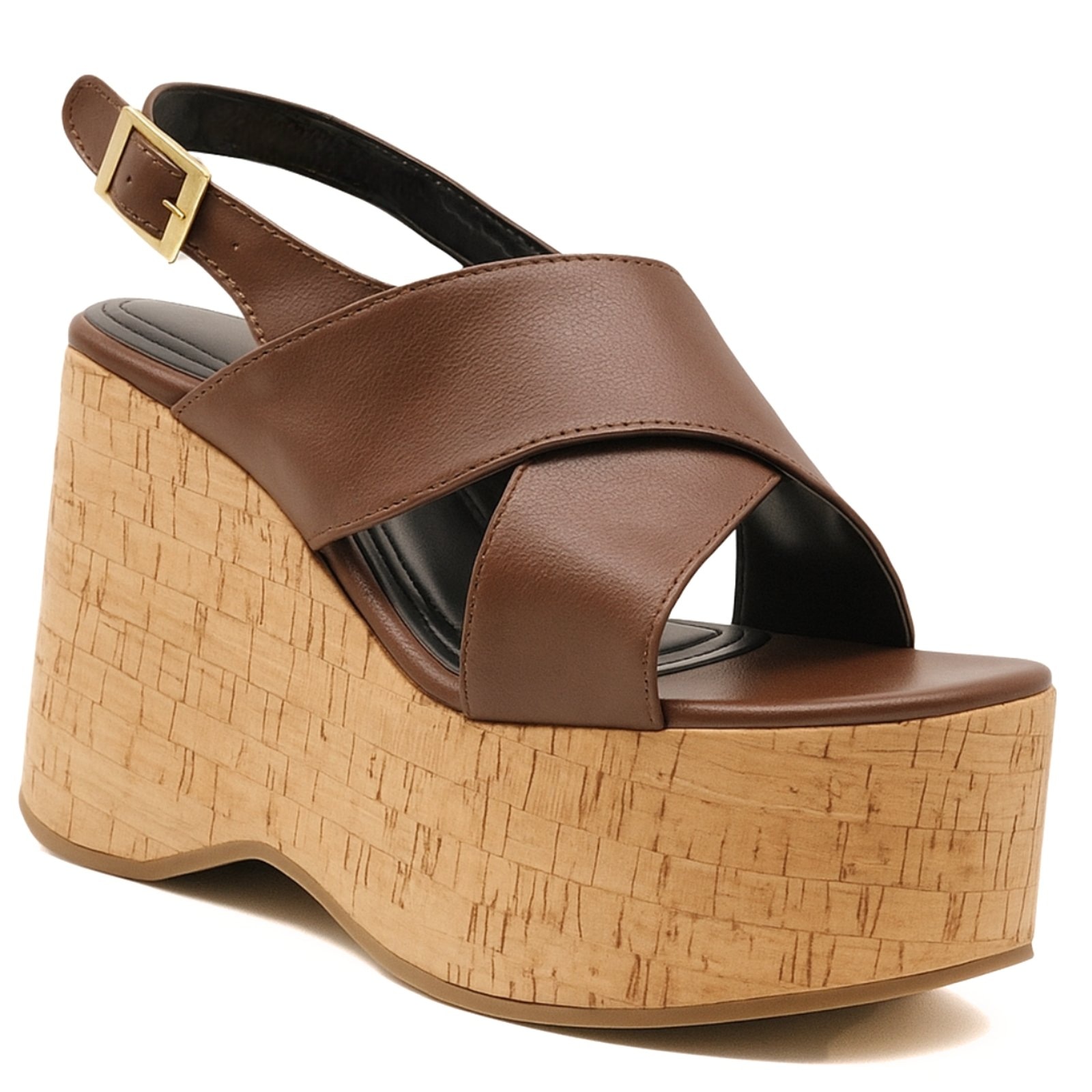 Imagem principal Sandália Feminina Plataforma Salto Grosso Anabela Cortiça Cacau 182175 Sete Sales marrom