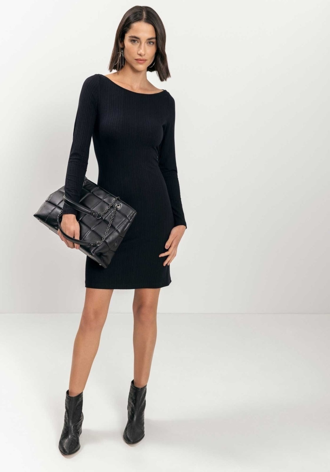 Imagem principal Vestido Curto Canelado Com Mangas Longas E Decote Canoa Lez a Lez laranja