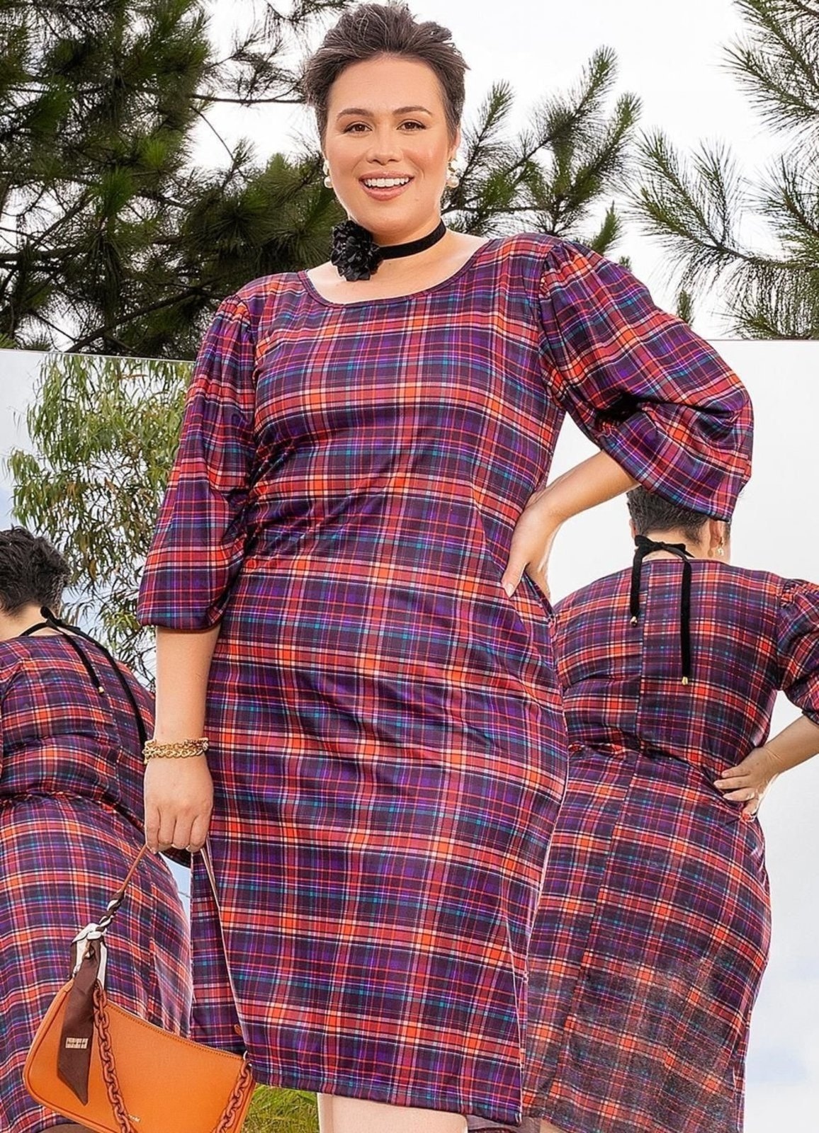 Imagem principal Vestido Em Jersey Acetinado Xadrez Vibrante Marguerite roxo