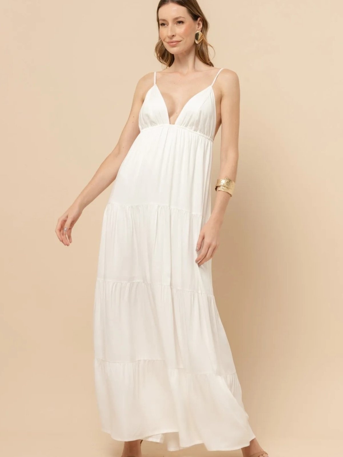 Imagem principal Vestido longo Elegante Clara com decote V cor Off-White VIC BRAND branco white
