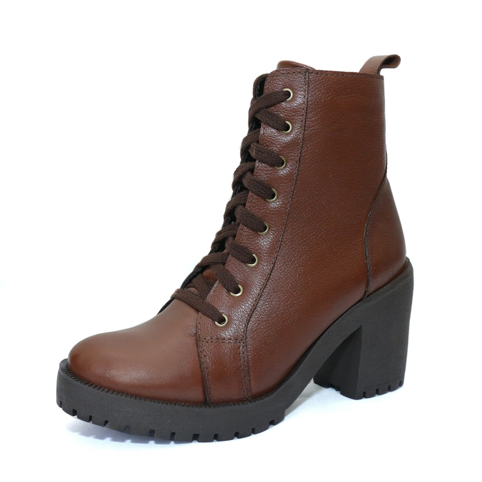 Imagem principal Bota Coturno Feminino Tratorado Couro Conhaque TELLINI STORE caramelo