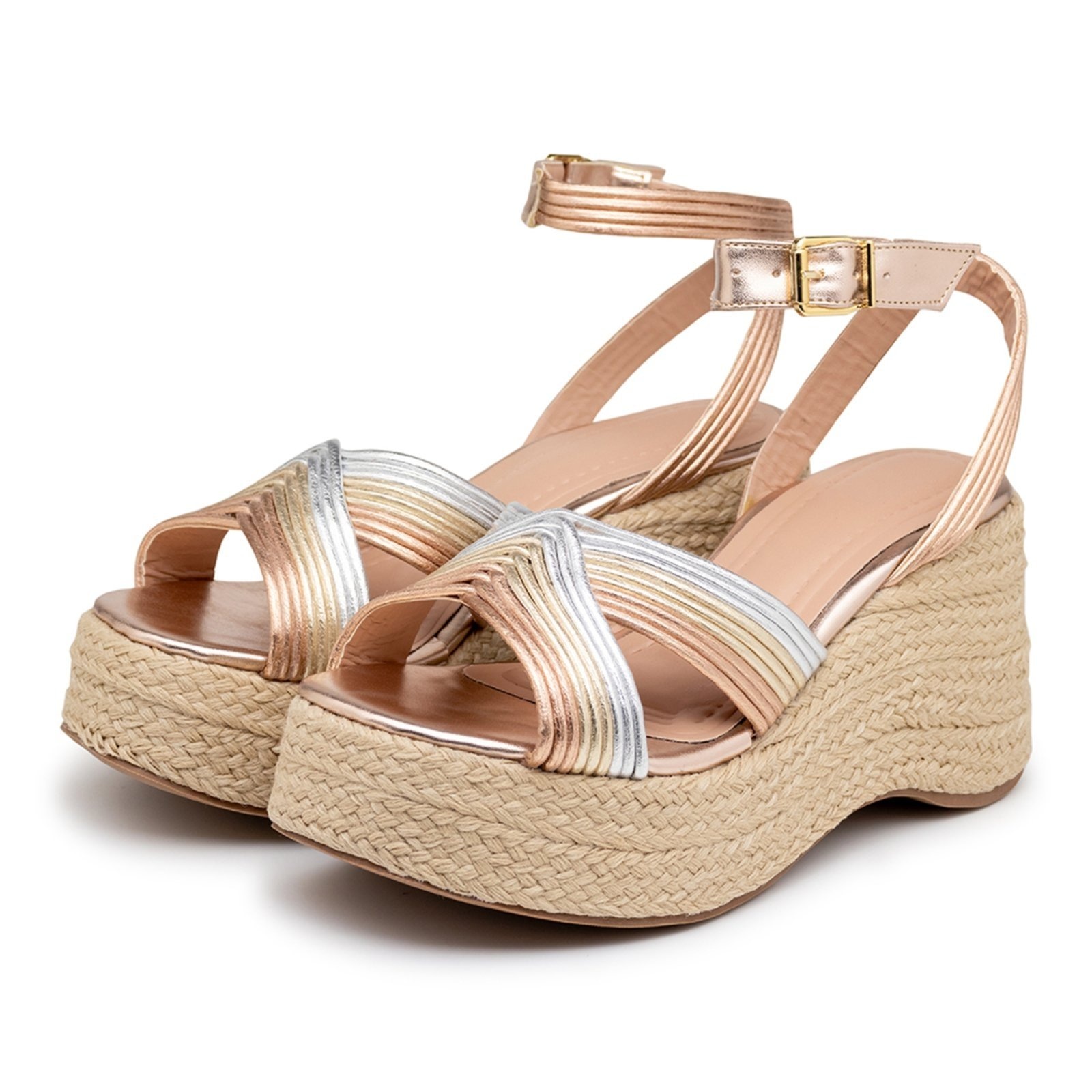 Imagem principal Sandália Anabela Plataforma Salto Médio Sisal 9000 Mix Metalizado Flor da Pele dourado