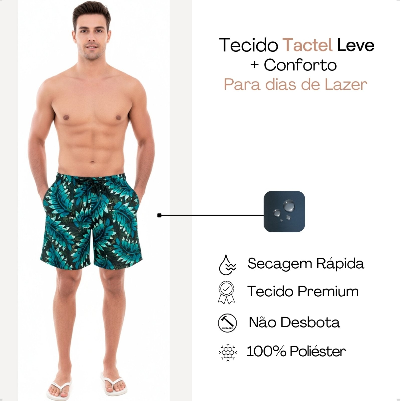 Imagem principal Kit 3 Bermuda Masculina Tactel Short Praia Cores Sortidas KS azul/azul marinho/estampado/floral/multicolorido/preto/verde/vermelho
