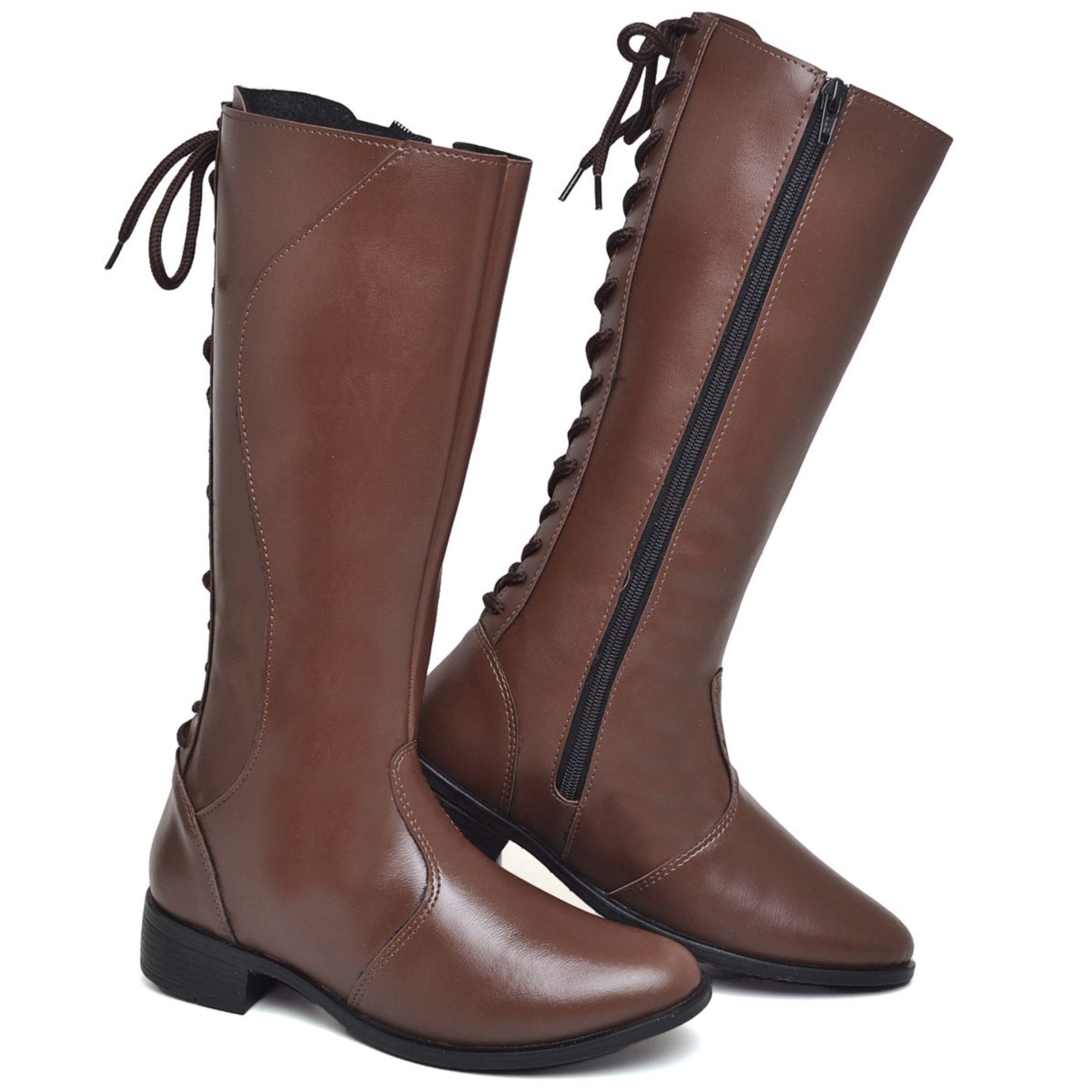 Imagem principal Bota Feminina Cano Longo em Sintético de Amarração e Zíper Polo Blu Marrom do 33 ao 40 Polo Blu marrom blu