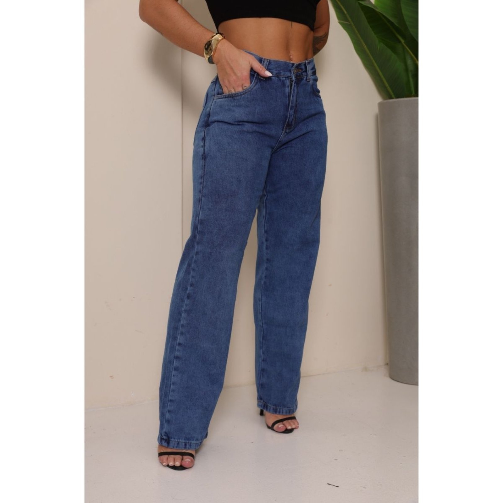 Imagem principal Calça Feminina Loka Super Balão Bag Boca Larga Streetwear Jeans Loka azul/jeans