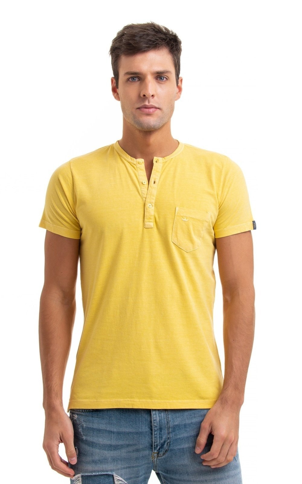 Imagem principal Camiseta Henley Aburguesia Slim Fit Amarela Alfaiataria Burguesia amarelo