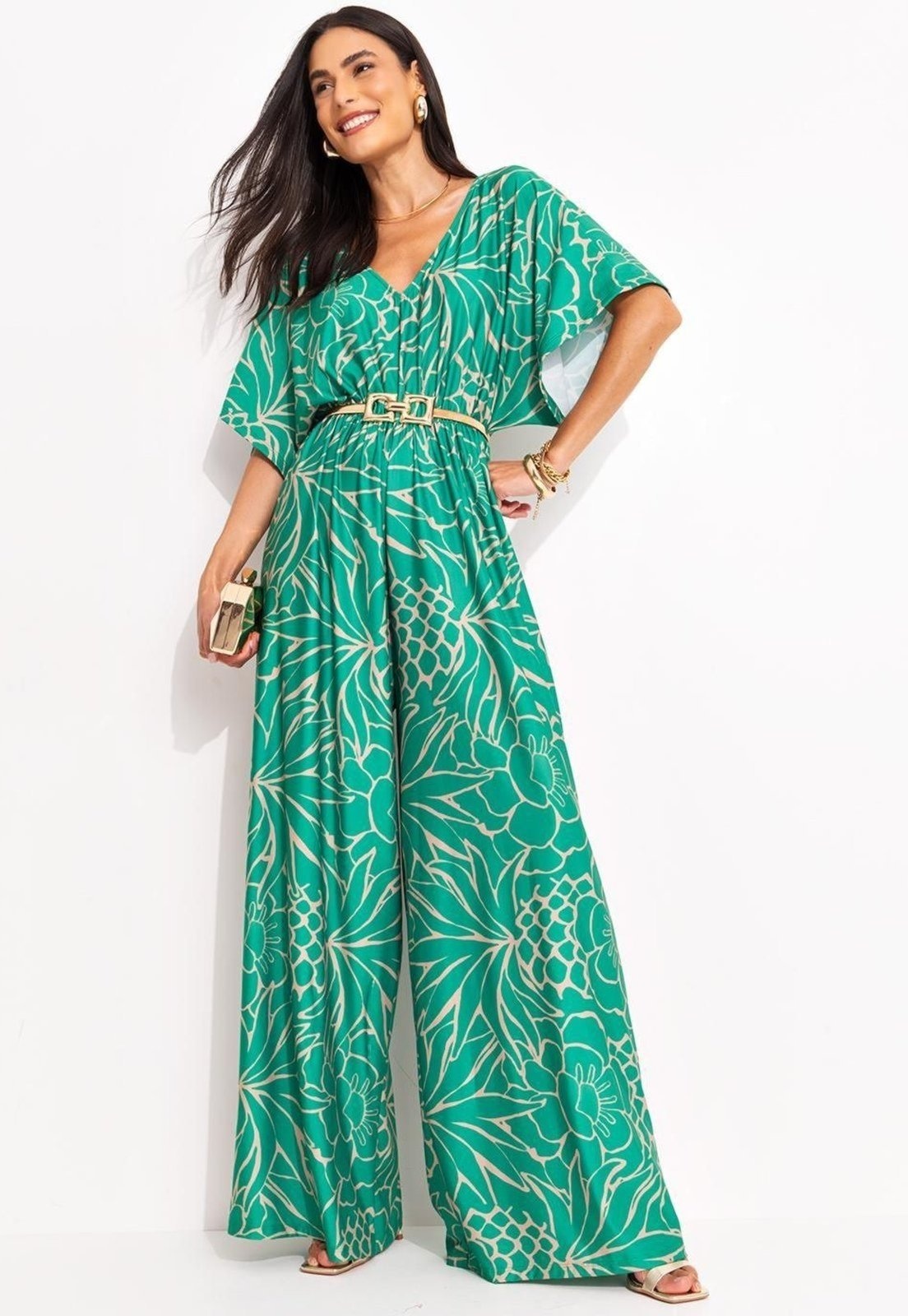 Imagem principal Macacão Em Malha Fria Tropical Quintess verde