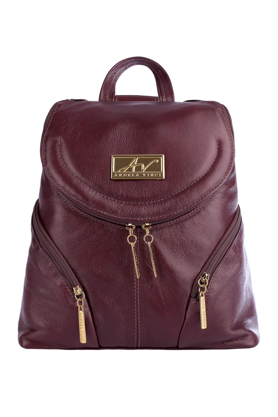 Imagem principal Mochila pequena de couro liso Cecília - Marsala Andrea Vinci vermelho