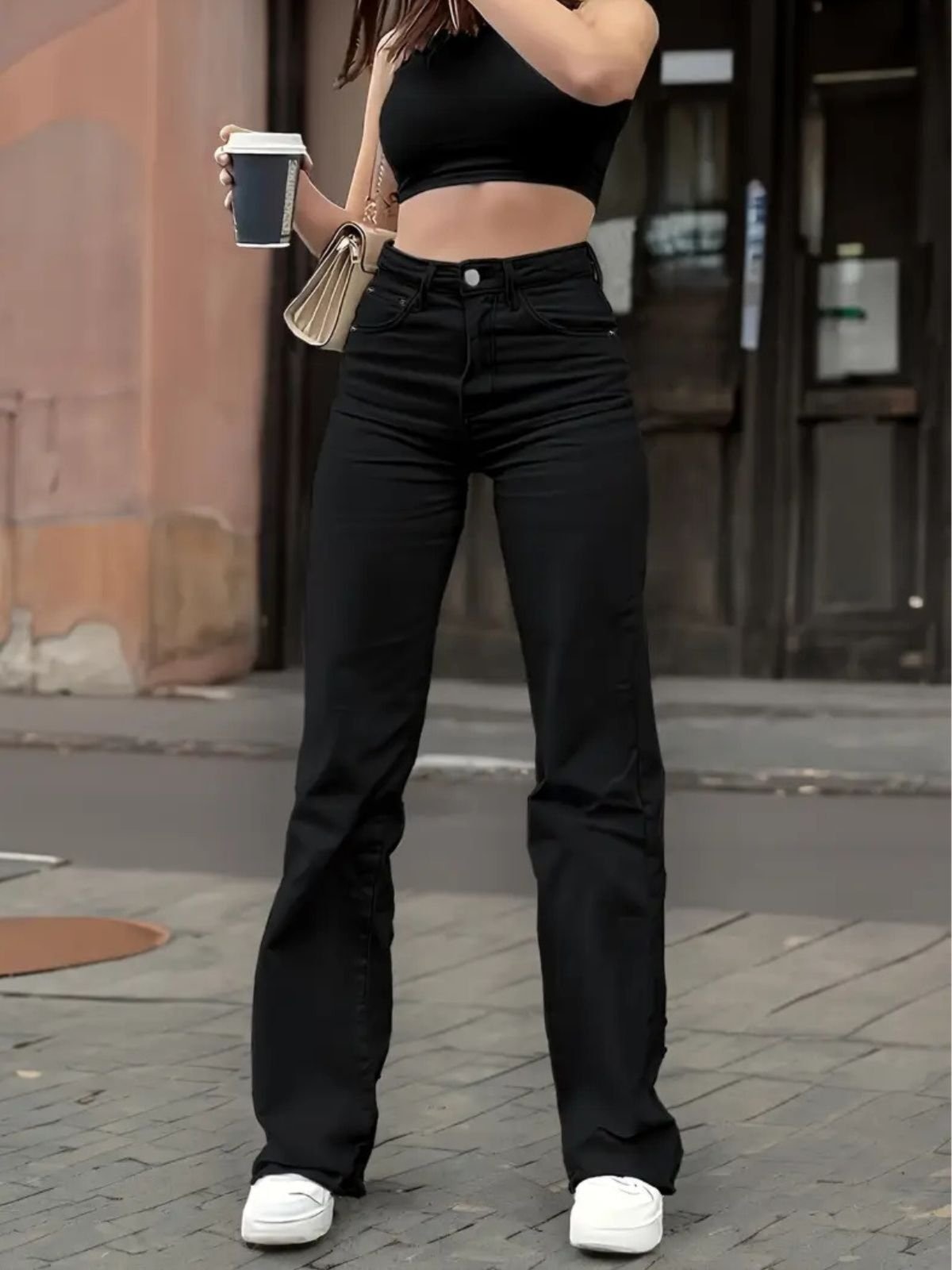 Imagem principal Calça Jeans Wide Leg Feminina Safira Moda Pantalona Preta Safira Moda preto