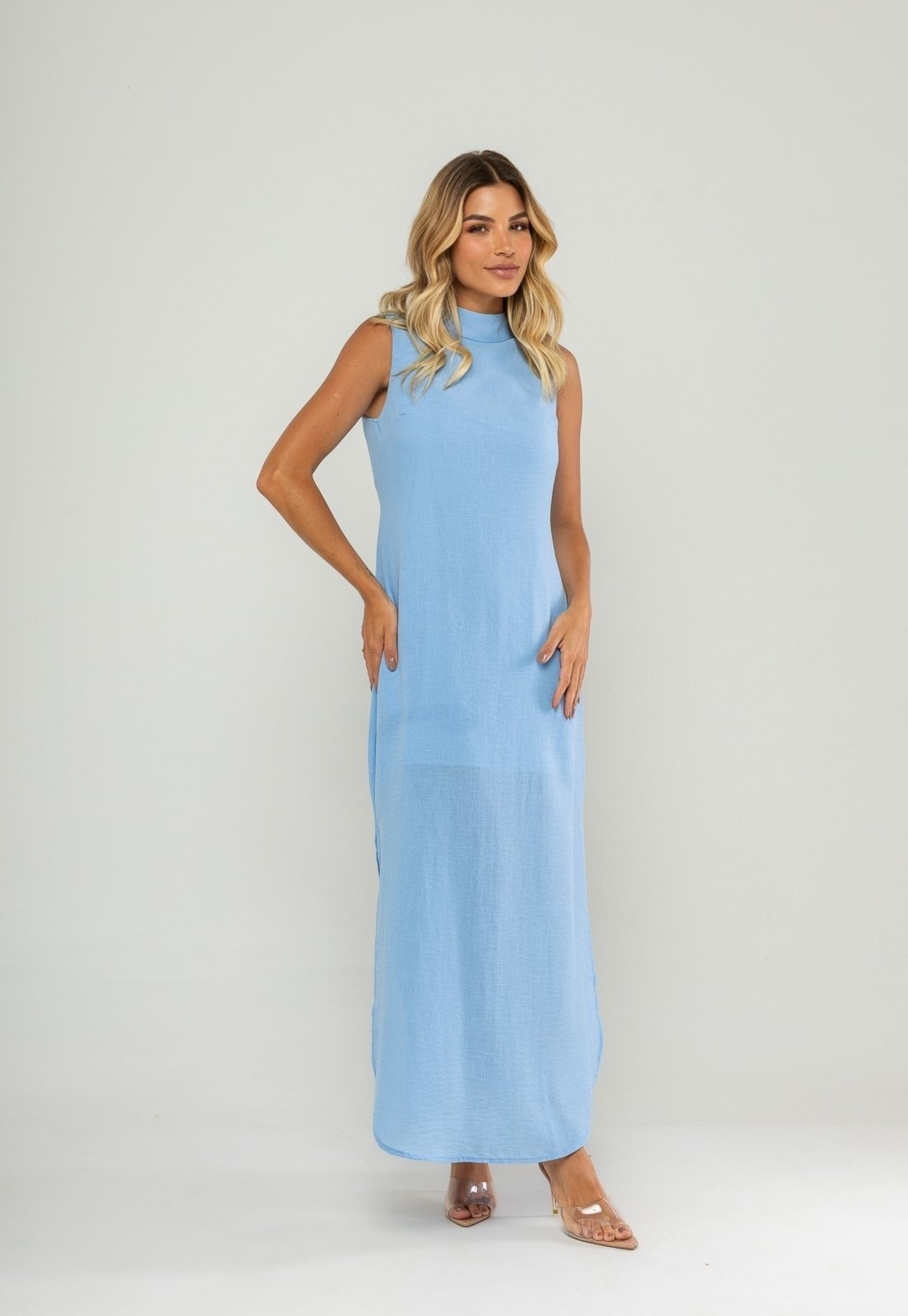 Imagem principal Vestido Longo Gola Alta E Fenda Lateral Salvatore Salvatore Fashion azul