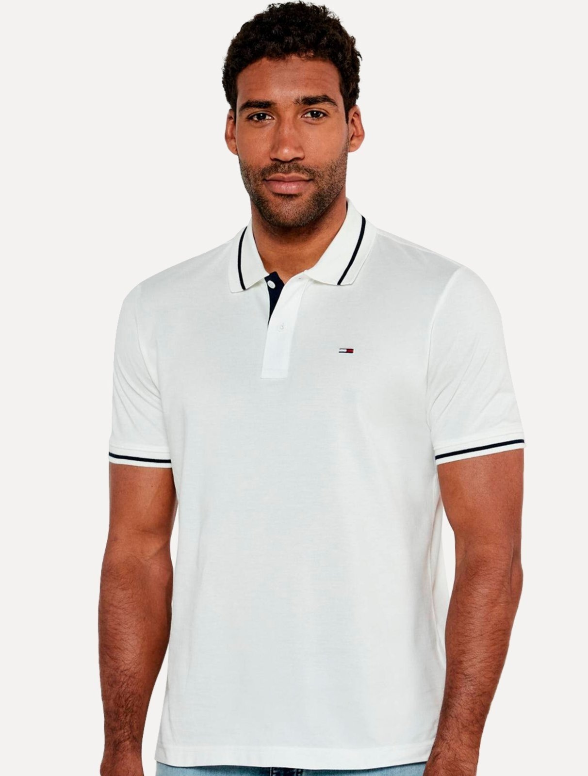 Imagem principal Polo Tommy Jeans Masculina Piquet Regular Tipped Branca Tommy Jeans branco