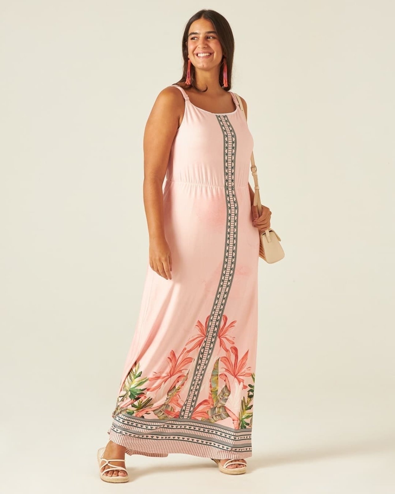 Imagem principal Vestido Feminino Plus Size Midi Alças Finas Em Viscose Stretch Malwee rosa