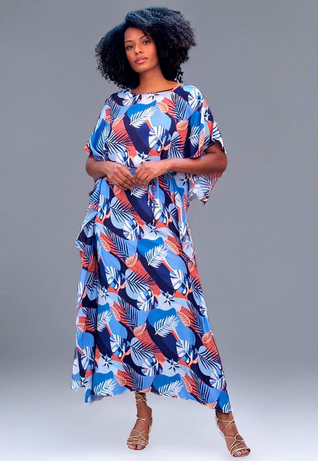 Imagem principal Vestido Amazonia Vital Kaftan Viscose Longo Estampa Jardim Celeste Amazonia Vital azul celeste