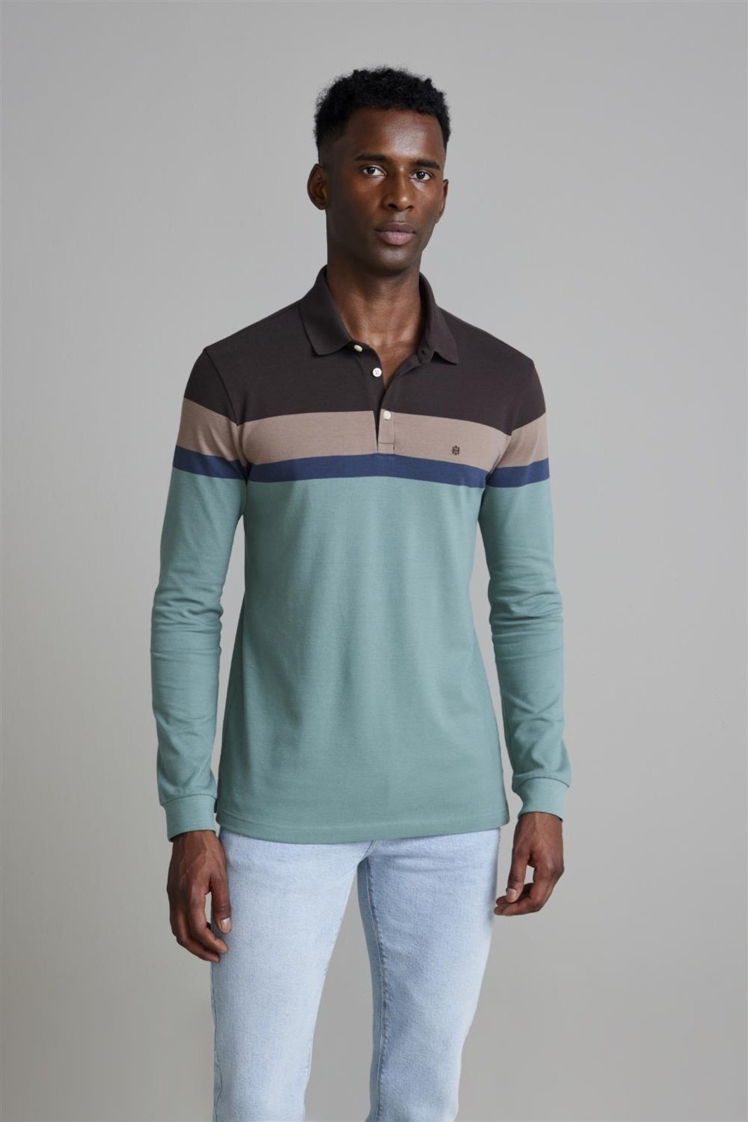 Imagem principal HIGHSTIL Camisa Polo Manga Longa Piquet Slim Fit - Marrom / Verde Malva HIGHSTIL marrom verde