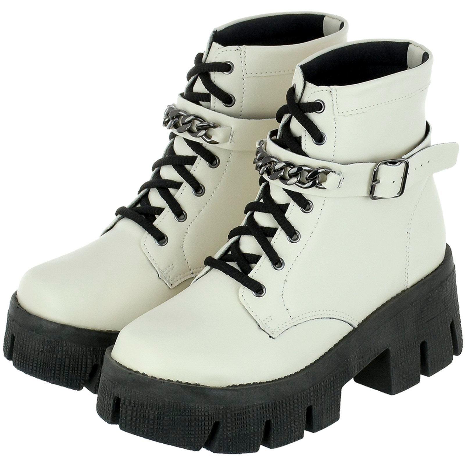 Imagem principal Coturno Feminino Bota Corrente CM Calçados Confortável Macio Plataforma Tratorado Monte Shoes branco