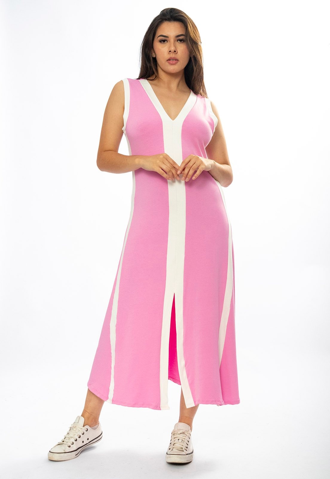 Imagem principal Vestido Midi Amazônia Vital Fenda Frontal Color Block Rosa Amazonia Vital off-white/rosa rosa