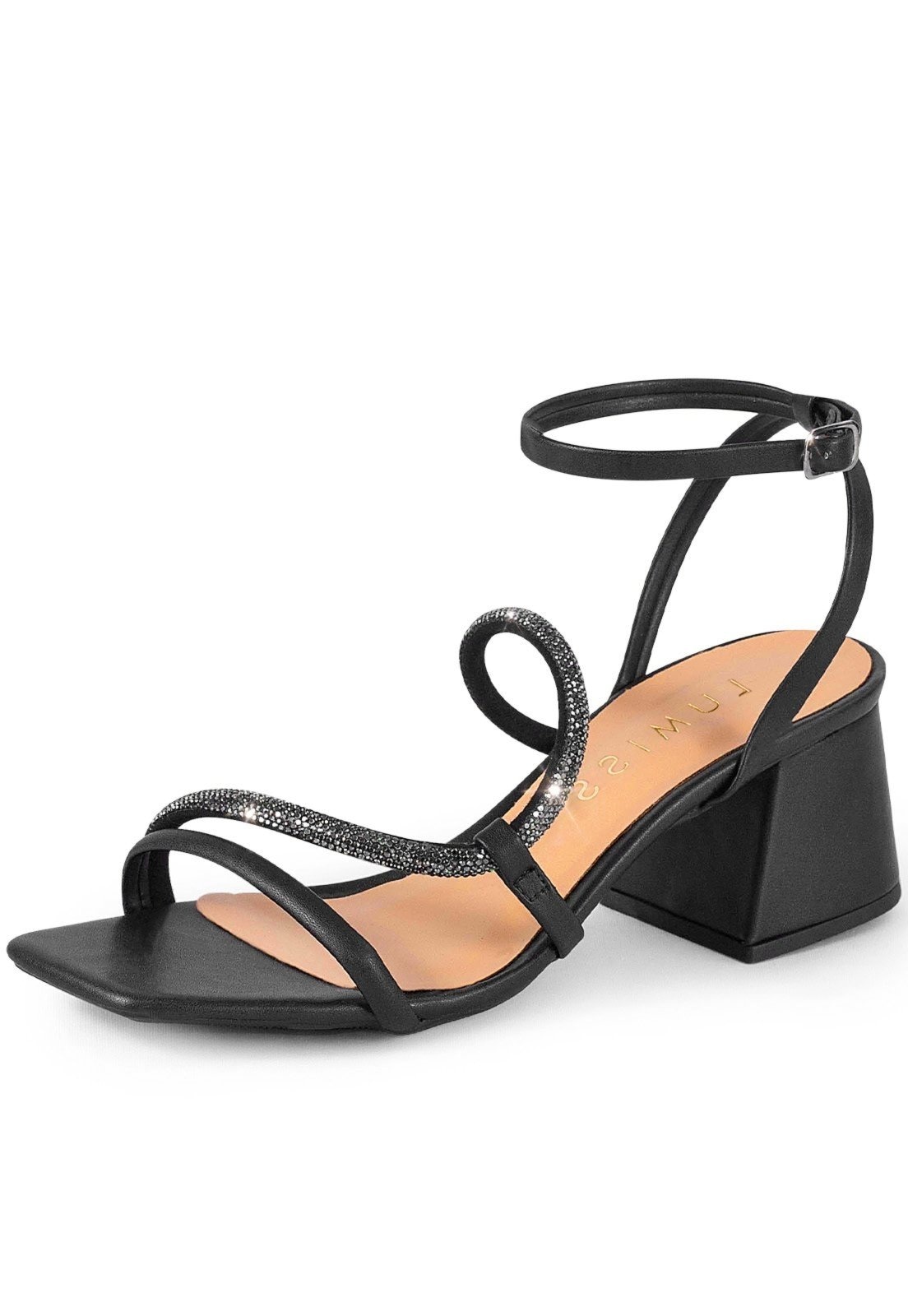 Imagem principal Sandália Feminina Strass Brilho Lumiss Salto Bloco Baixo Confortável LUMISS preto
