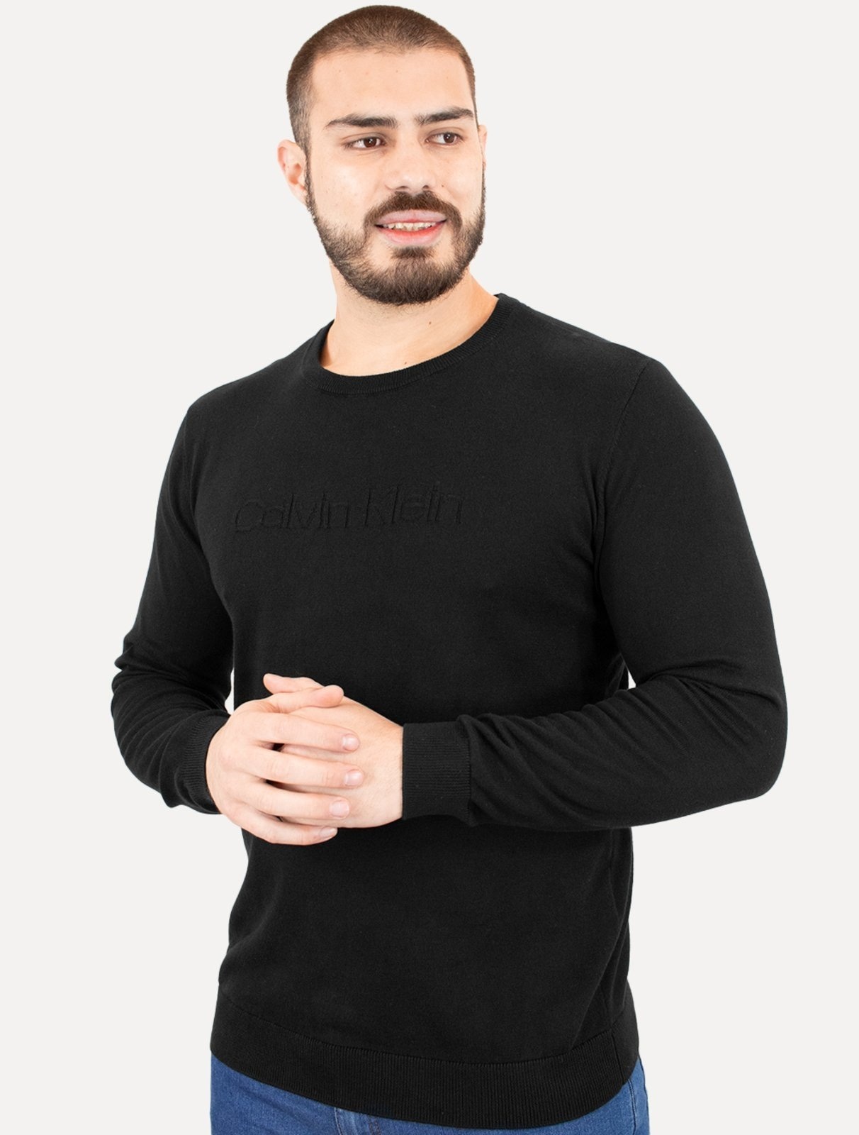 Imagem principal Suéter Calvin Klein Jeans Masculino Crewneck Tricot Liso Calvin Klein preto