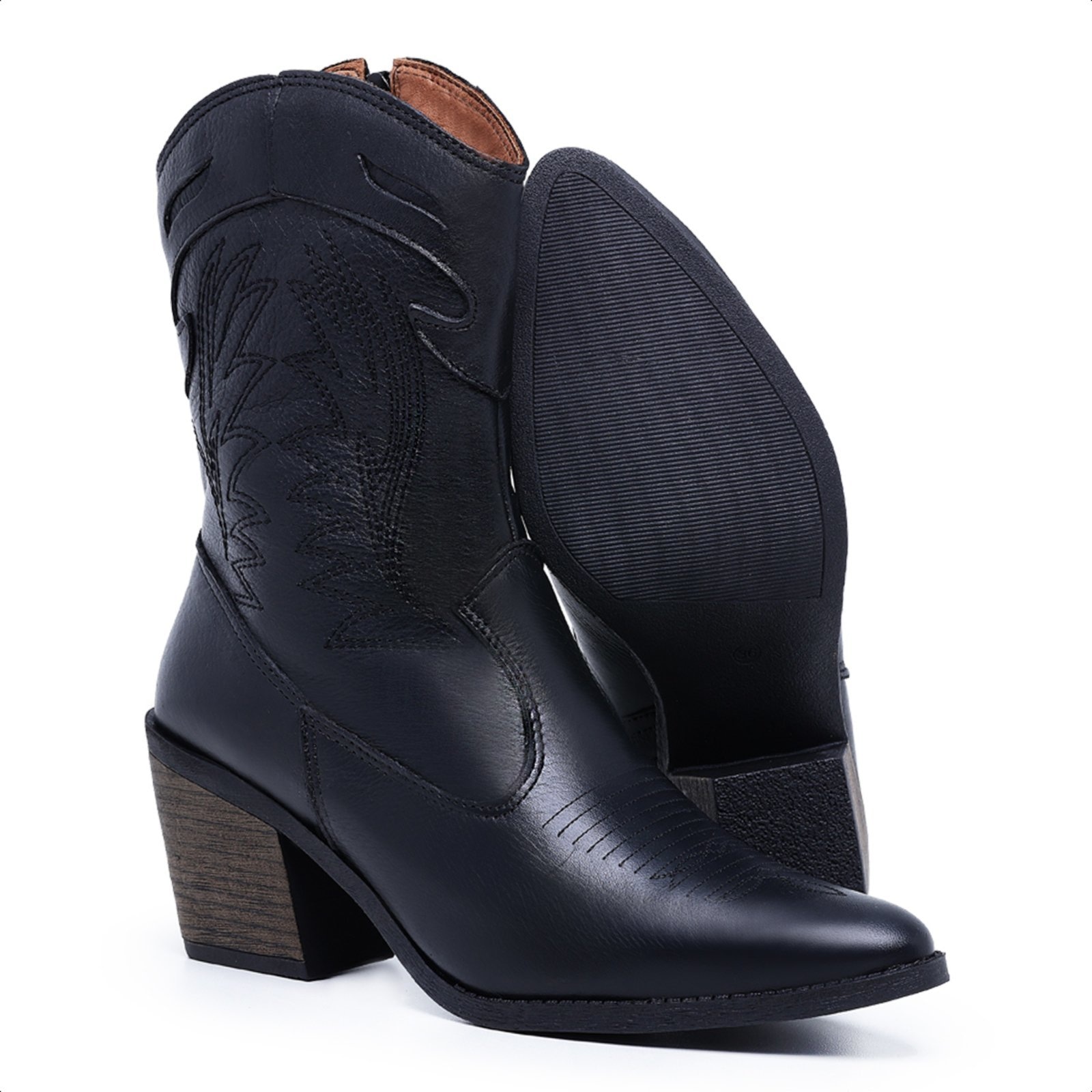 Imagem principal Bota Western Texana Bordada Confort Feminina com Ziper Lateral Mod.3001 Mister Couros preto