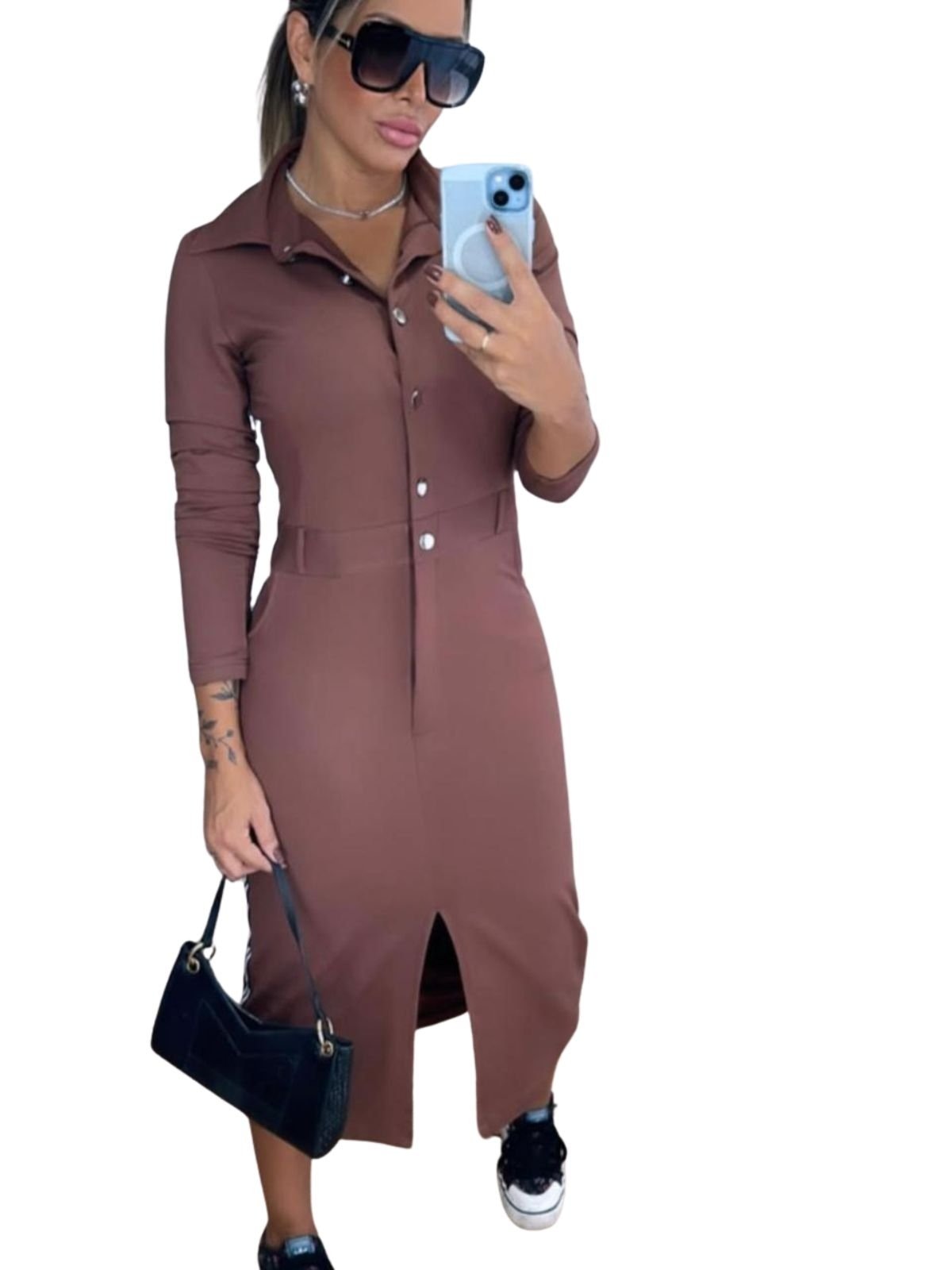 Imagem principal Vestido Summer Body Midi Camisa Feminina com Botões e Fenda Frontal Summer Body marrom