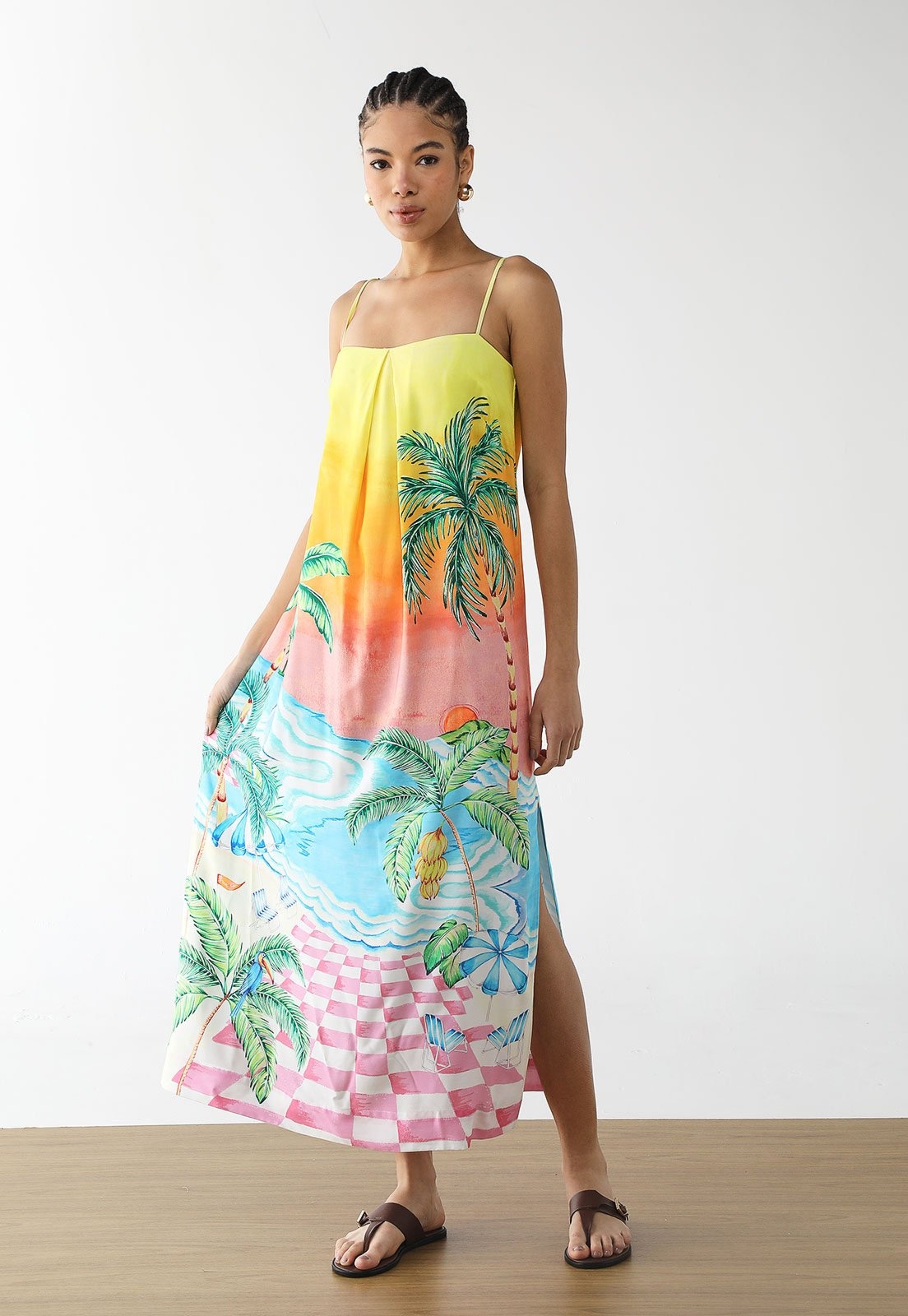 Imagem principal Vestido Feminino FARM Estampa Tropical Degradê Longo FARM amarelo