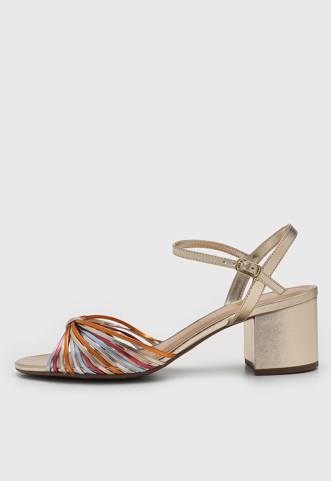 Imagem principal Sandália Feminina Arezzo Salto Bloco Metalizada Dourada Arezzo dourado