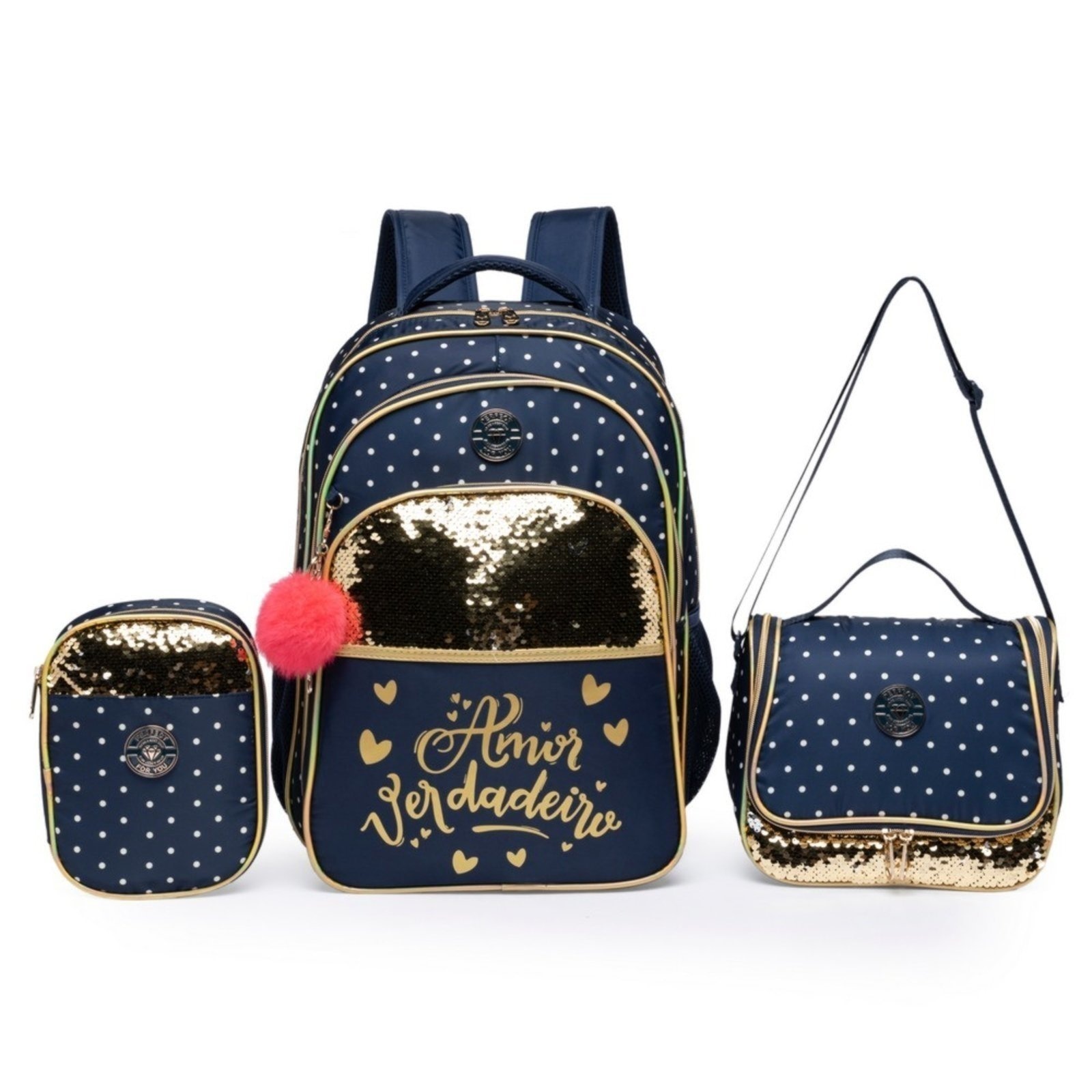 Imagem principal Kit Mochila Feminino Estojo Lancheira Térmica Grande Reforçada Perfect For You azul