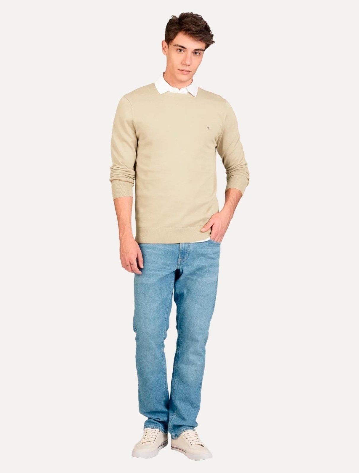 Imagem principal Suéter Tommy Hilfiger Masculino Crewneck Essential Cotton Areia Tommy Hilfiger bege