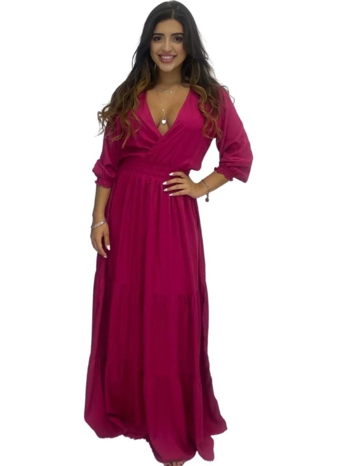 Imagem principal Vestido de Inverno Longo Transpasse Lastex Viscose Cia do Vestido pink/rosa pink