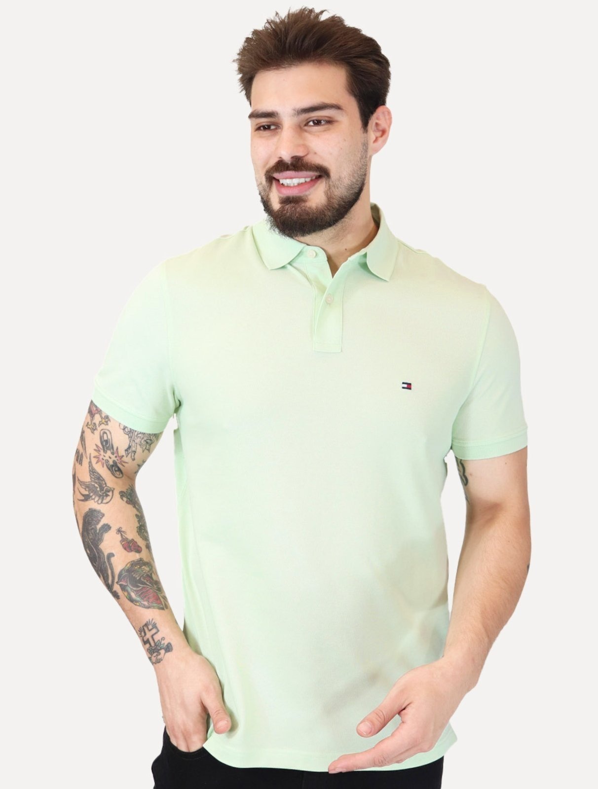 Imagem principal Polo Tommy Hilfiger Masculina Regular Piquet 1985 Opal Claro Tommy Hilfiger verde