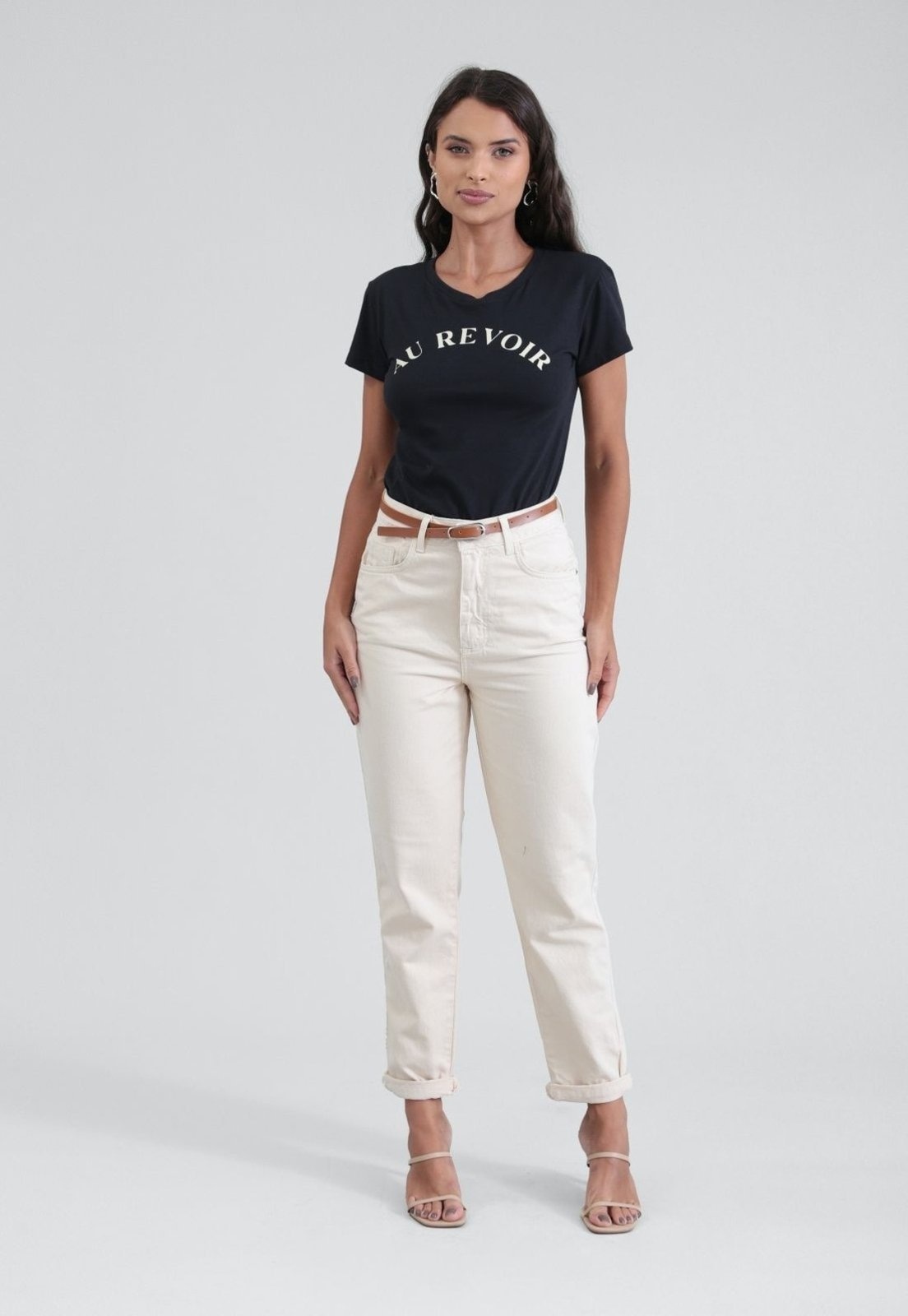 Imagem principal Calça Pop Me Sarja Mom Com Cinto Pop Me bege