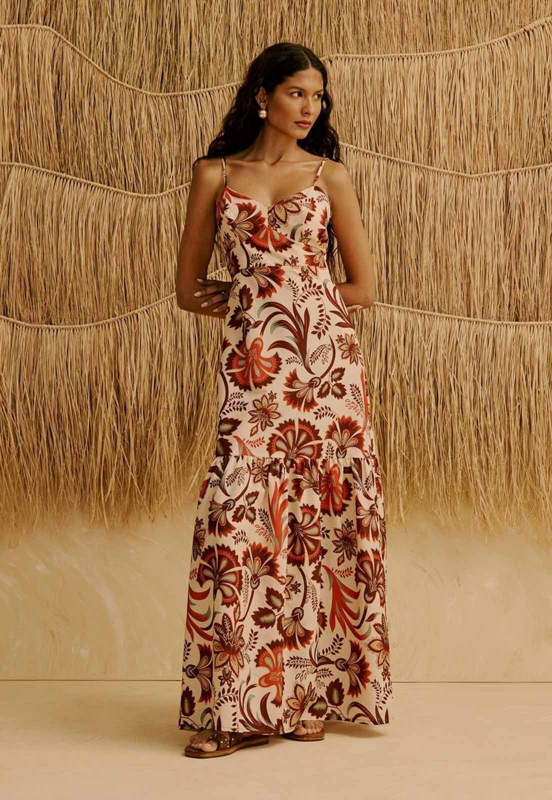 Imagem principal Vestido Longo Babado Estampado Tika CaCay marrom