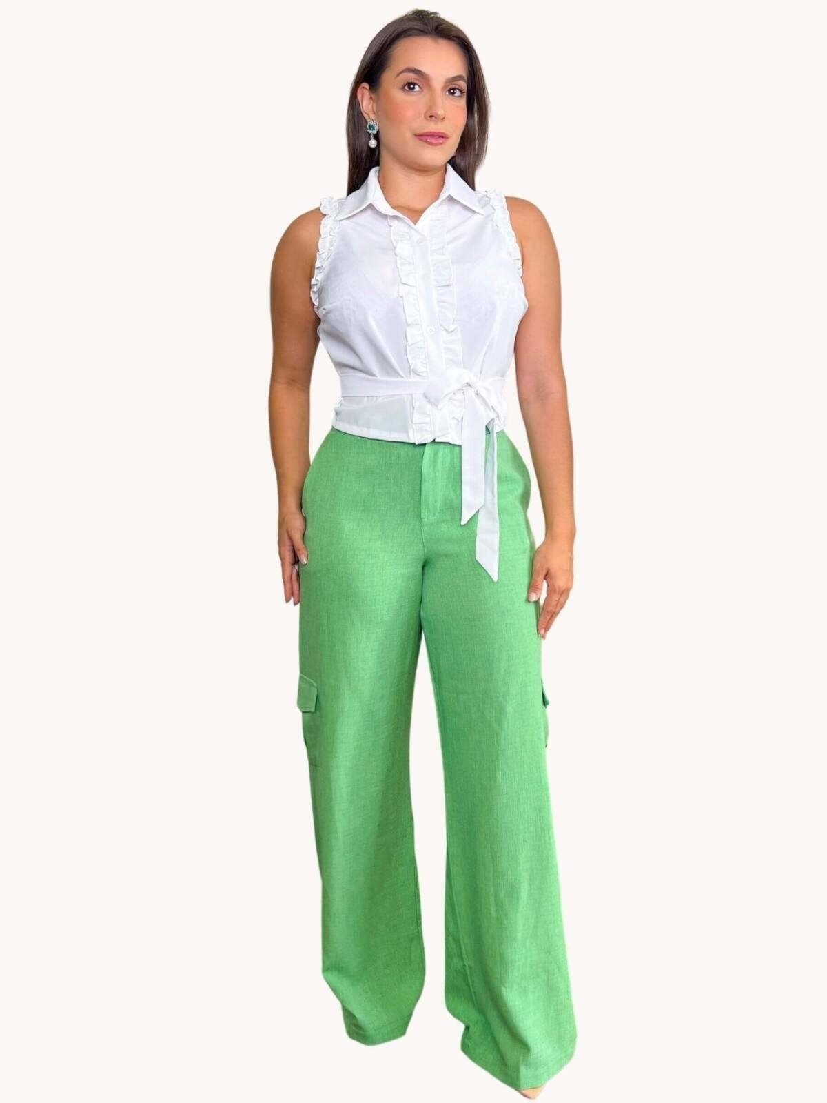 Imagem principal CALÇA FEMININA PANTALONA COM BOLSO Menta Art Livre verde