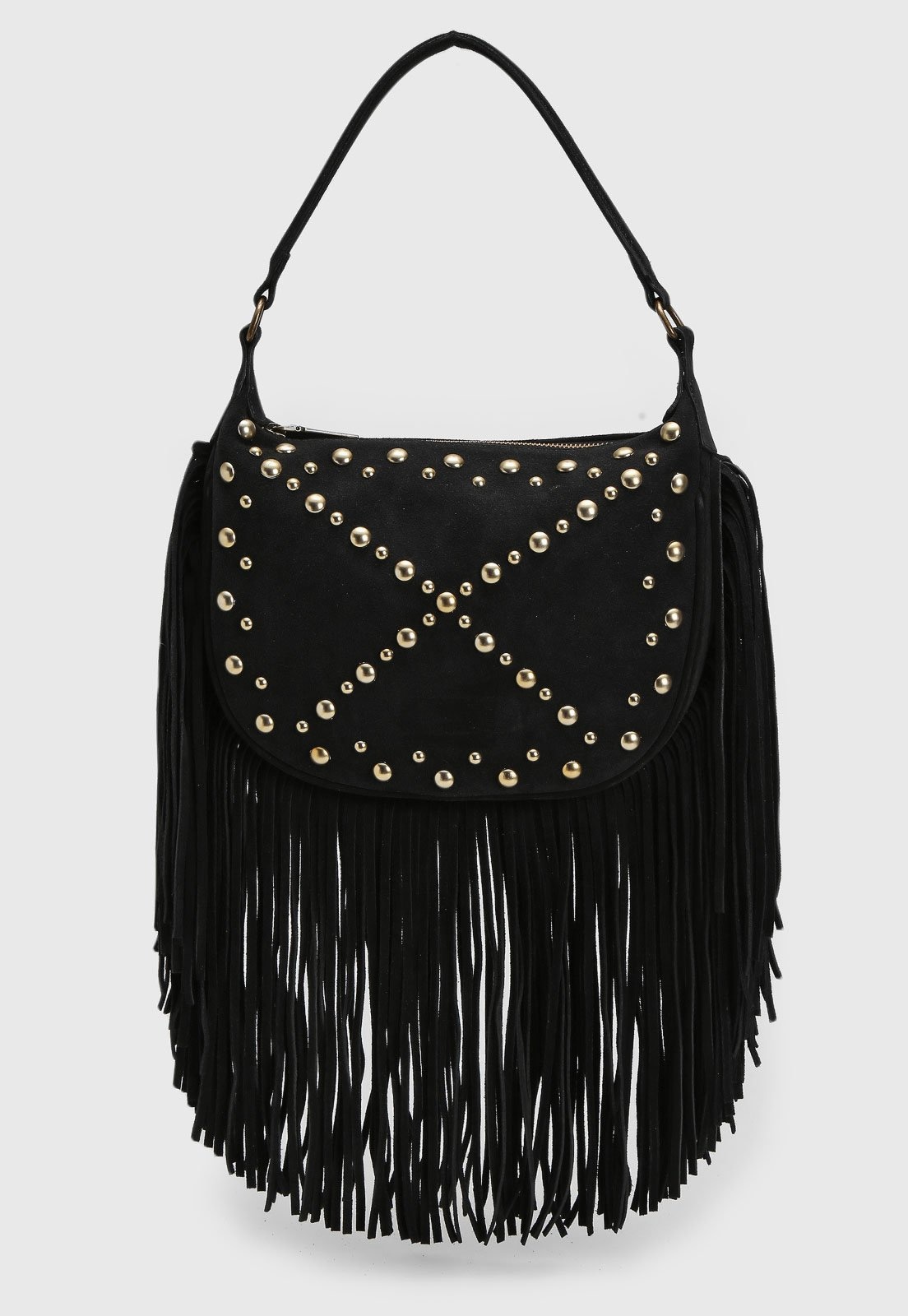 Imagem principal Bolsa Média Luiza Barcelos Franjas Tachas Preta Luiza Barcelos preto