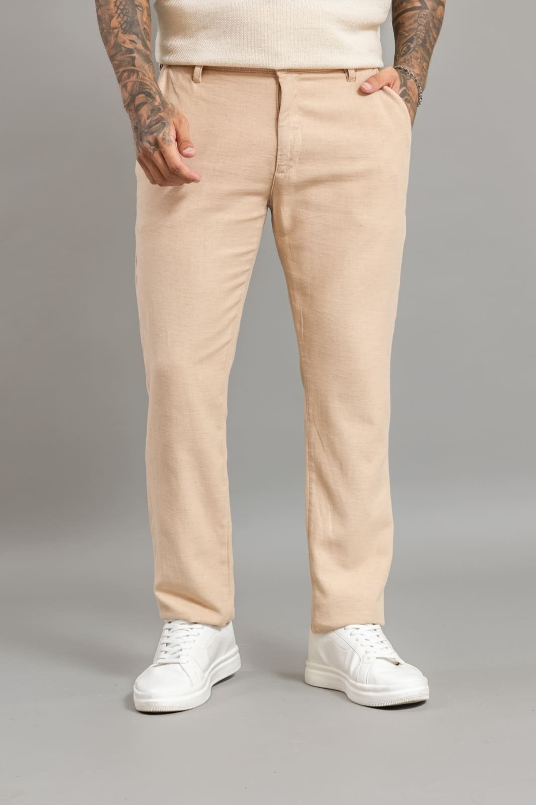 Imagem principal Calça Sport Fino Masculina Casual Leve Com Linho Dialogo Dialogo Jeans bege