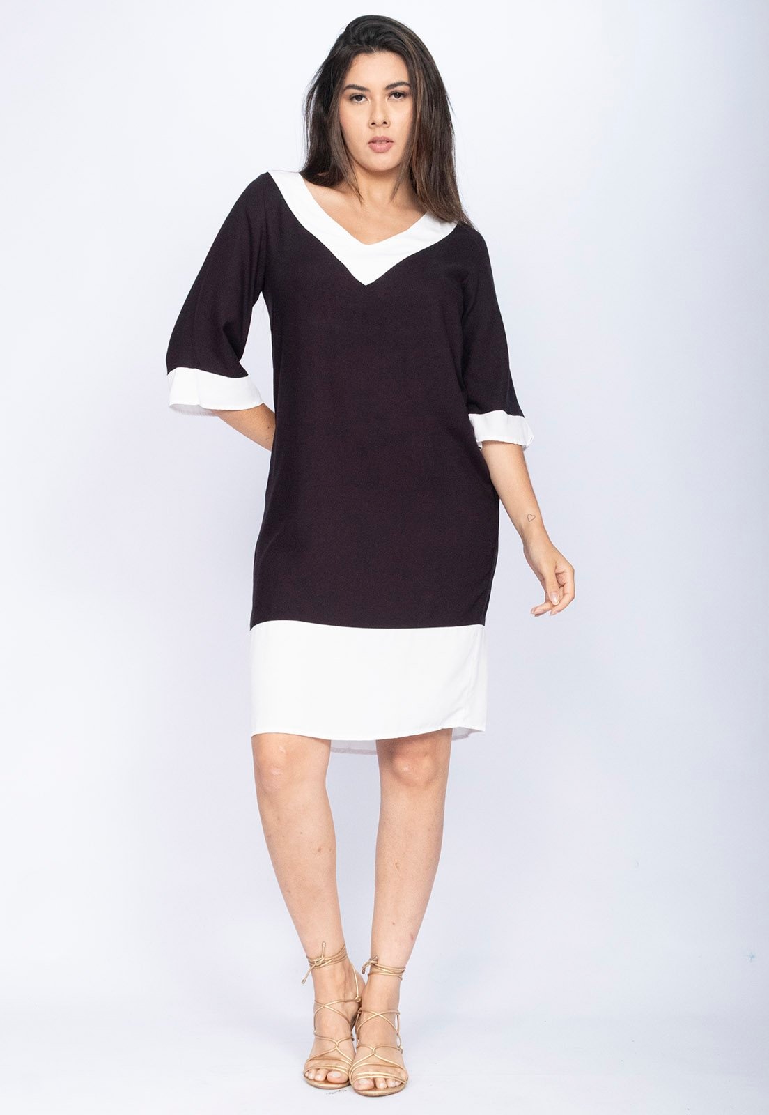 Imagem principal Vestido Amazonia Vital Curto Viscose Amplo Bicolor Preto e Branco Amazonia Vital multicolorido