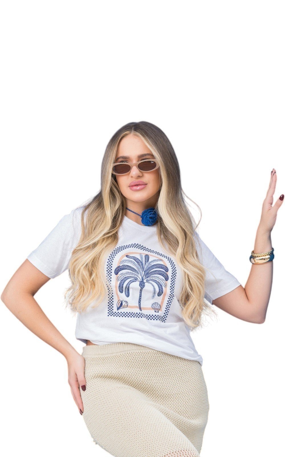 Imagem principal Camiseta Feminina Cianitas Branca Estampa Coqueiro Cianitas branco