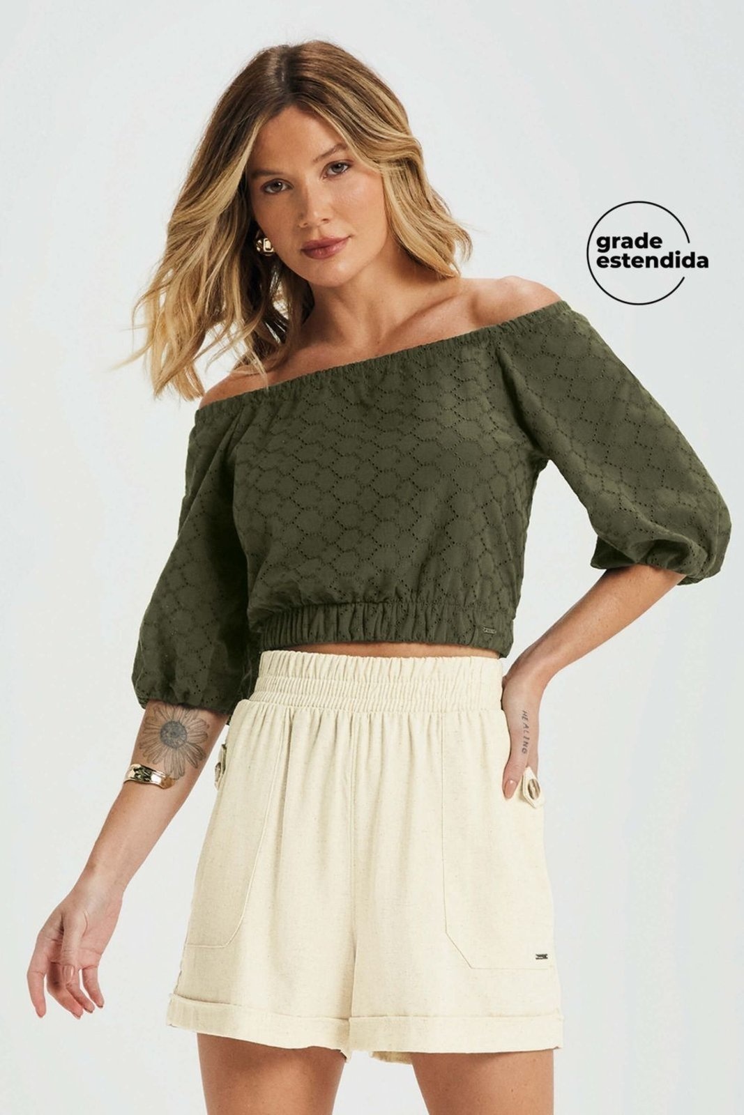 Imagem principal Short Feminino Linho Com Bolsos Marialícia Marialícia bege