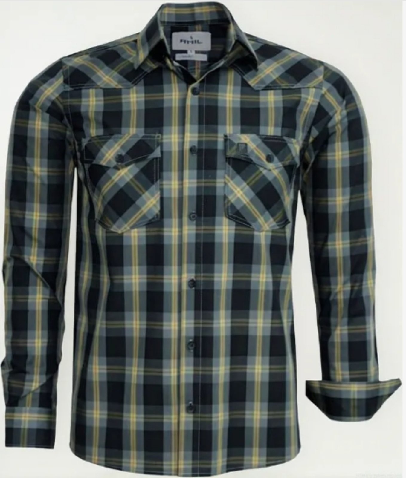 Imagem principal Camisa Casual Xadrez Amil Nori 2 Bolsos Comfort Algodão Manga Longa Luxo Cor01 Amil preto/verde militar