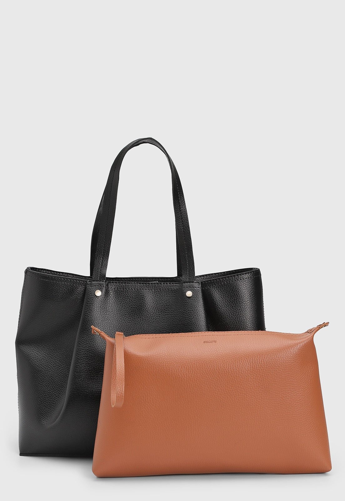 Imagem principal Kit Bolsa e Necessaire Feminino Anacapri Texturizada Preta e Caramelo Anacapri preto