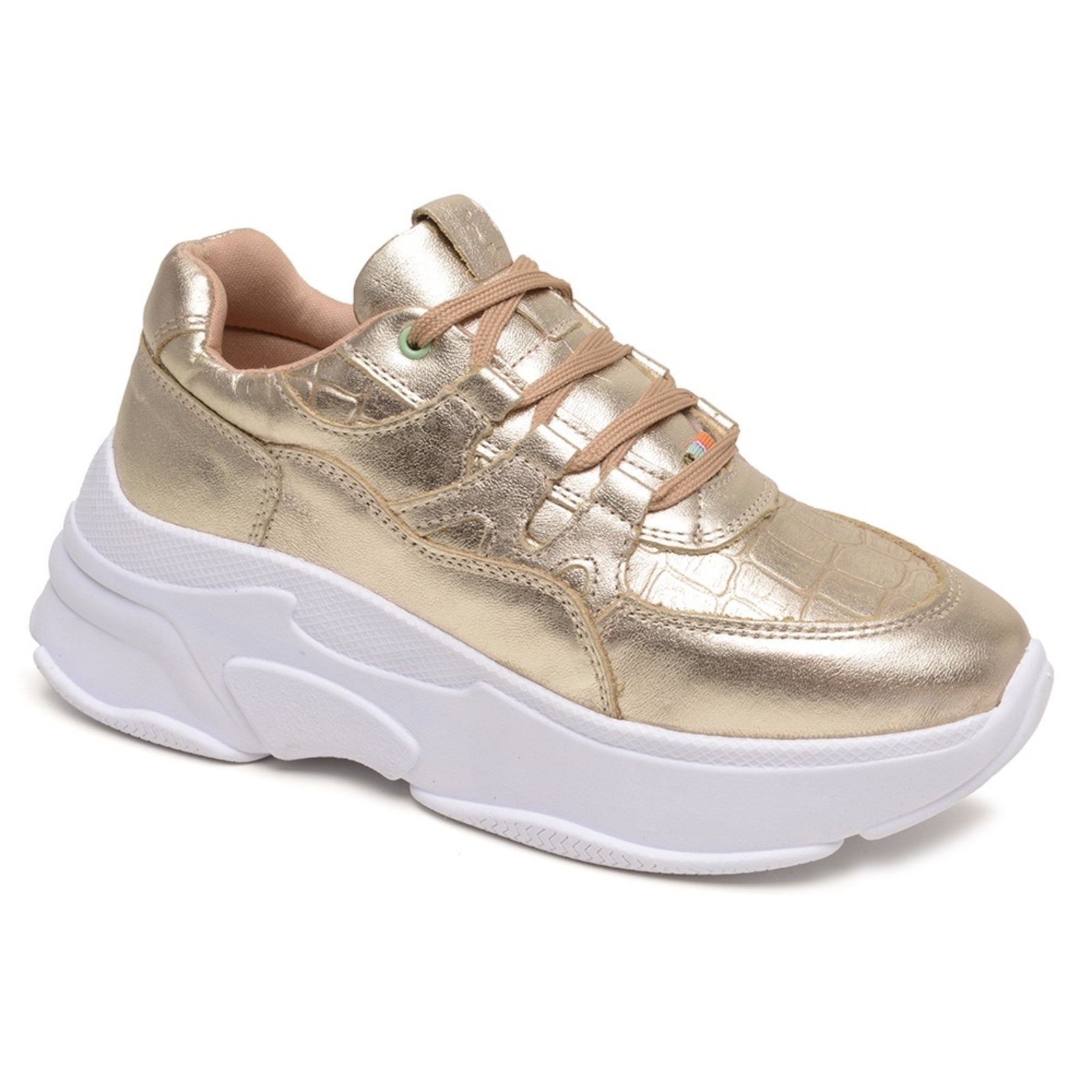 Imagem principal Tênis Feminino Metalizado Plataforma Conforto Leve super shoes dourado