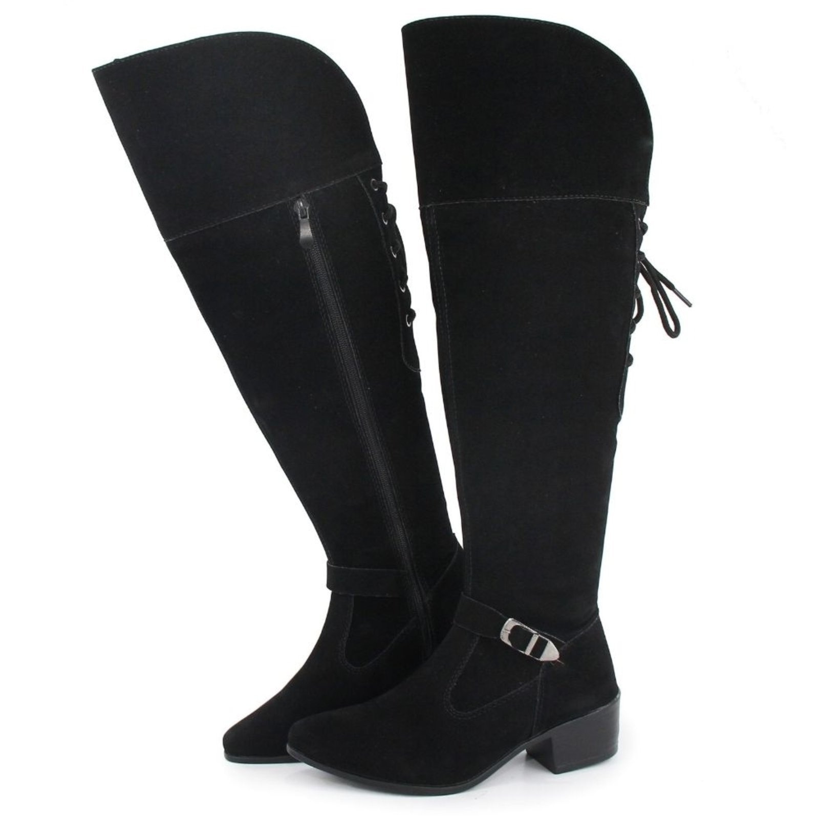 Imagem principal Bota Feminina Cano Alto Over Montaria Bico Fino Camurça Preta Bia Ramos preto