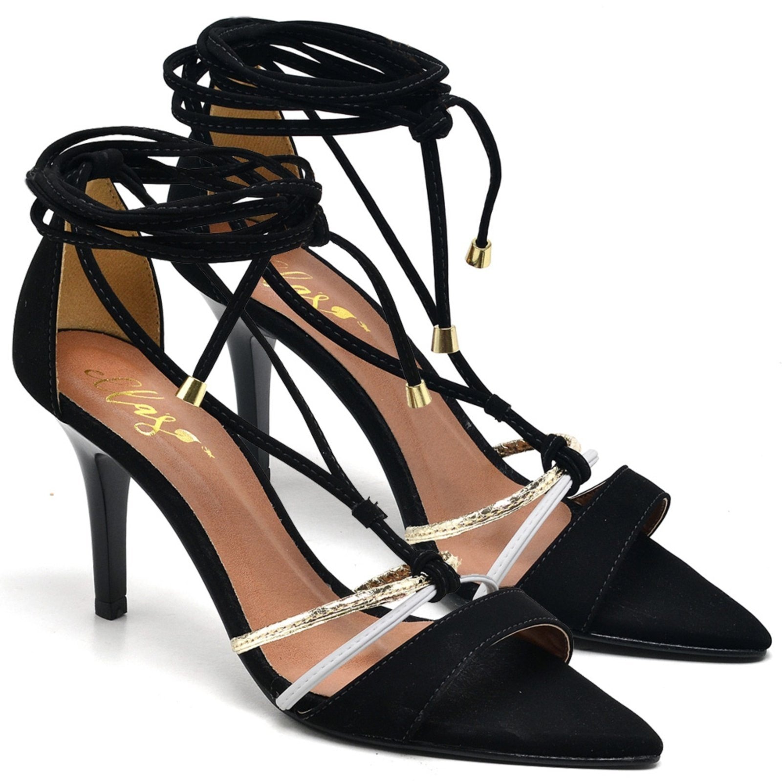 Imagem principal Sandália Salto Médio Bico Folha em Couro Ella's ZAFREM preto